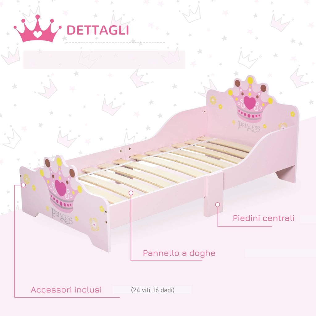 EasyComfort Letto per Bambini con Bordi Rialzati e 6 Gambe in Legno per Cameretta, Lettino per Bimbi da 3-6 Anni, 143x73x60cm, Rosa