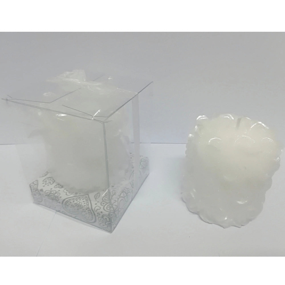 Trade Shop - Candela Cilindro Effetto Perla Bianco 6.5x7cm Confezione Bomboniera Matrimonio -