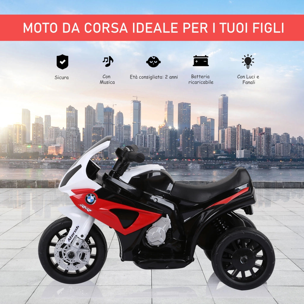 EasyComfort Moto Elettrica per Bambini Max. 20kg con Licenza BMW, Macchina Elettrica con 3 Ruote, Batteria Ricaricabile 6V, Bianco Rosso, 66x37x44cm
