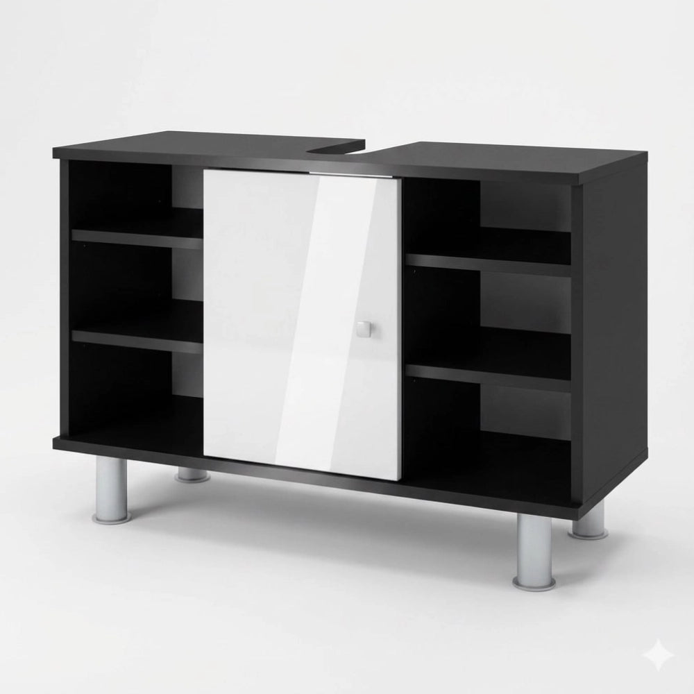 Mobiletto per lavabo Fynn Antracite/Bianco lucido 80 x 54 cm con 6 ripiani Vicco