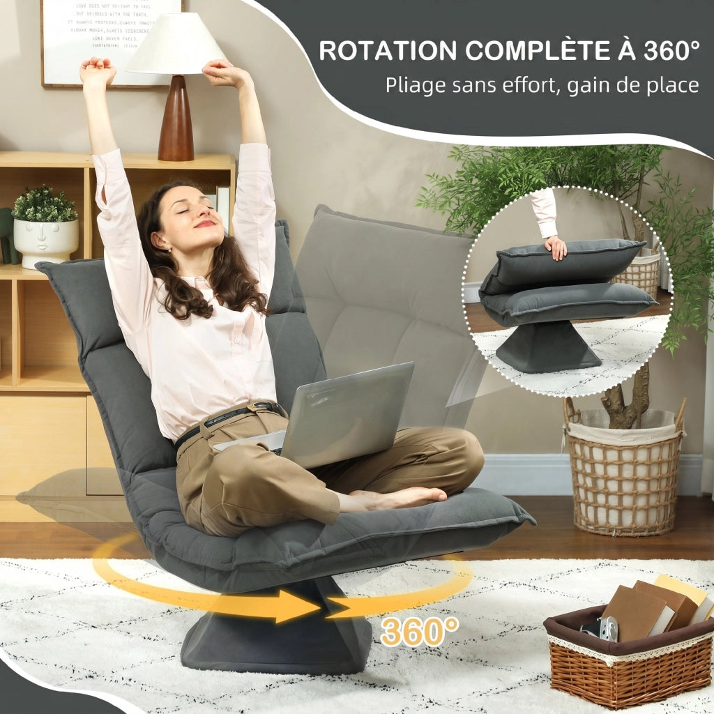 Poltrona girevole 360¡ã reclinabile ¨C zephmum ¨C velluto grigio scuro 70x62x95