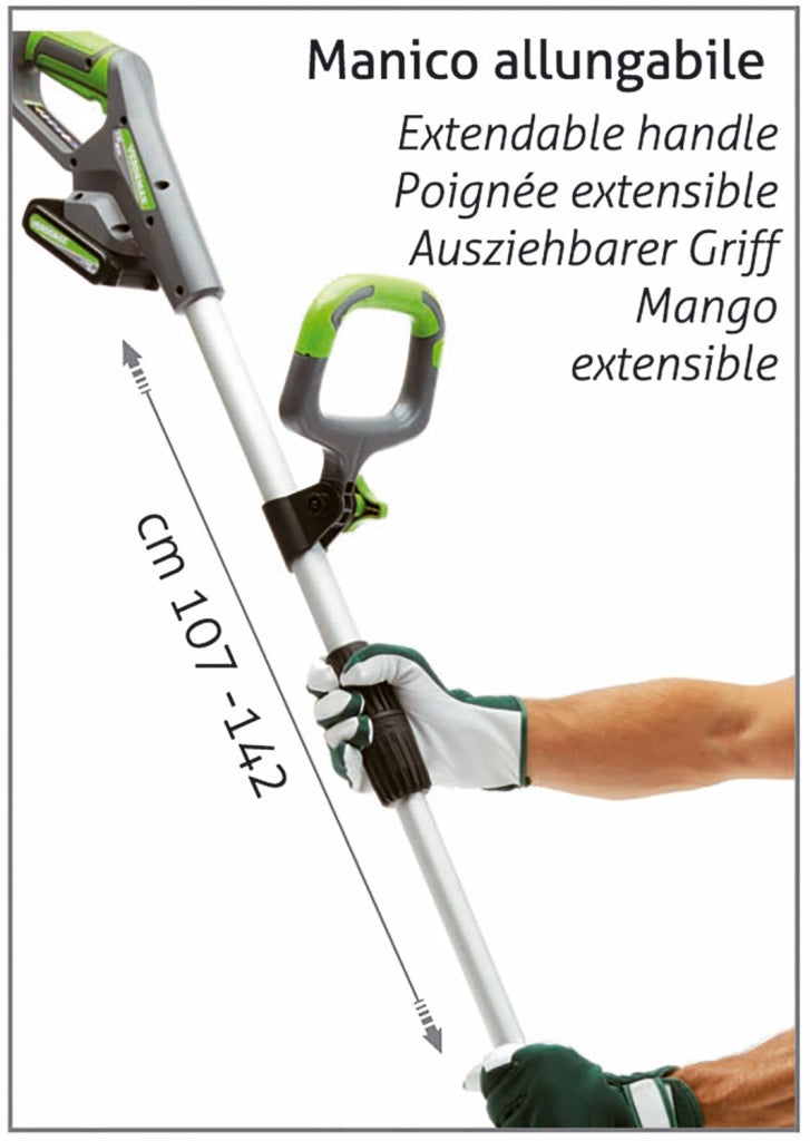 Trimmer a Batteria Verdemax TR20-N Asta Estensibile 107-142 cm Testa Regolabile Senza Batteria