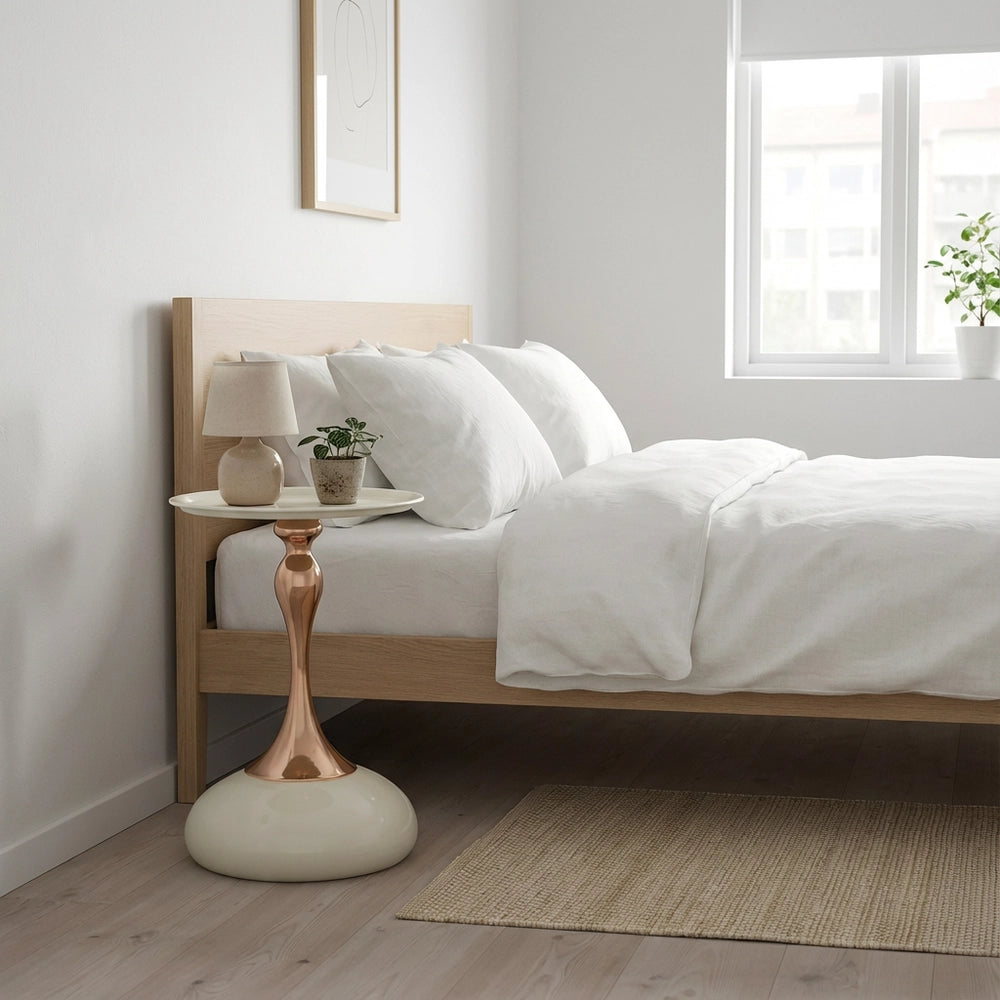 Tavolino Rotondo da Salotto ¨C MINIMAL ¨C Metallo, Bianco, 38 cm