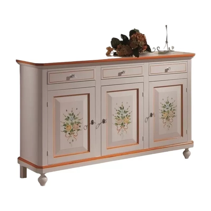 Madia credenza napoletana 3 porte bianco decori  l.150 p.43 h.98 - Mobili 2G