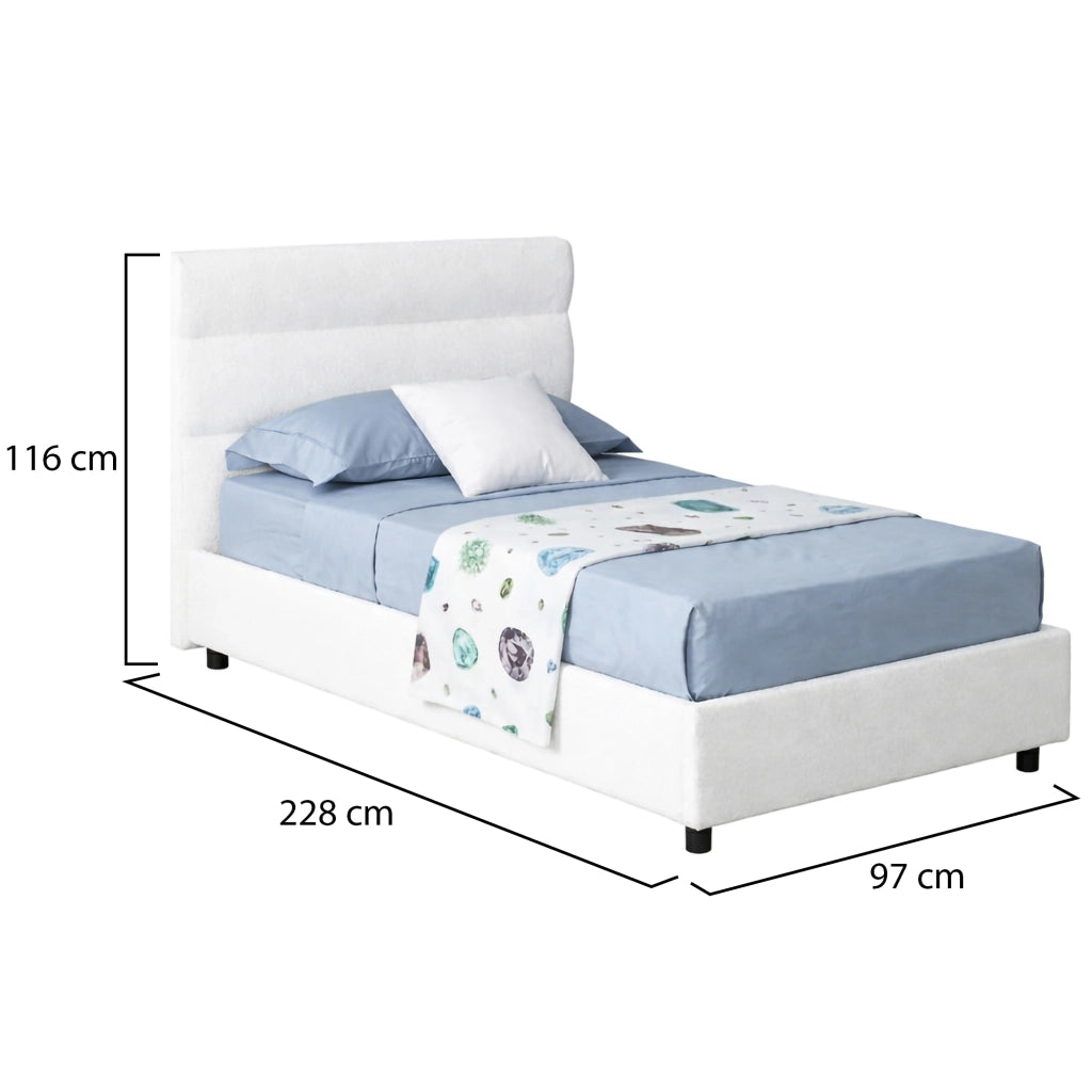 Brenta, Letto Singolo Sfoderabile Made in Italy, Bianco