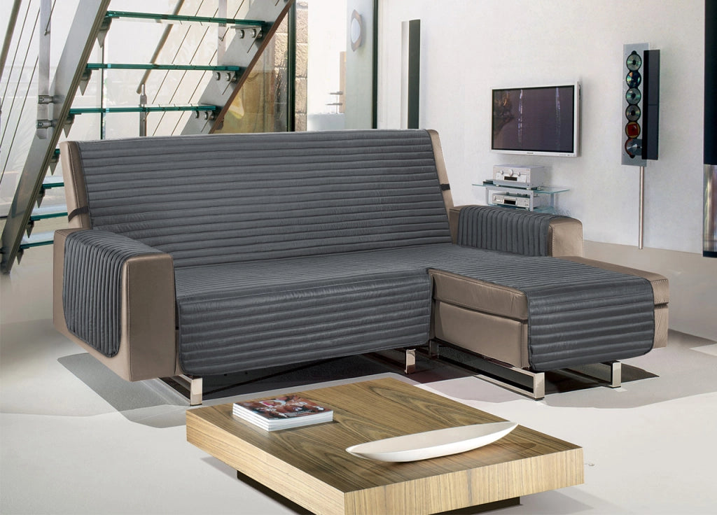 Copridivano Con Penisola Trapuntato Antimacchia Impermeabile Mod Best Grigio Scuro - 240 cm - Grigio Scuro