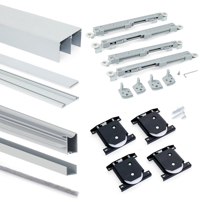Kit di ferramenta per armadio a 2 porte scorrevoli e chiusura ammortizzata Placard 81, profilo Wave, spessore 18 mm, p..