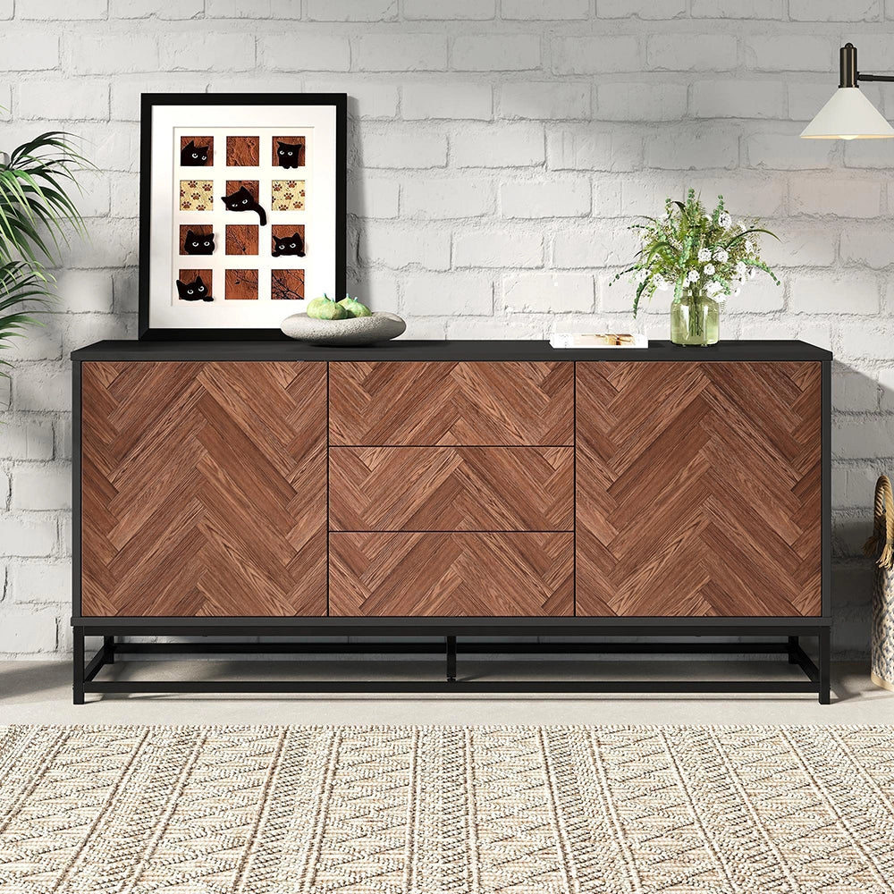 Credenza Soggiorno 145x40x67cm - Xylo - Moderna con 3 Cassetti e 2 Ante, Legno e Nero
