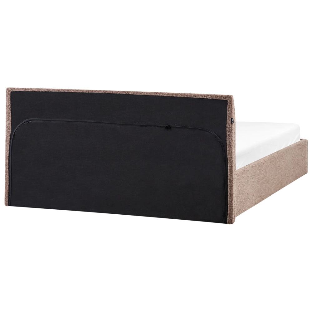 Letto matrimoniale bouclé marrone 180 x 200 cm con contenitore rialzato con testiera