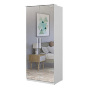 Armadio a 2 porte con specchio, collezione MODULO, bianco con LED, pacchetto di 3 ripiani incluso.