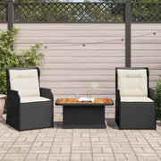 vidaXL Set Divani da Giardino 3 pz con Cuscini Nero in Polyrattan