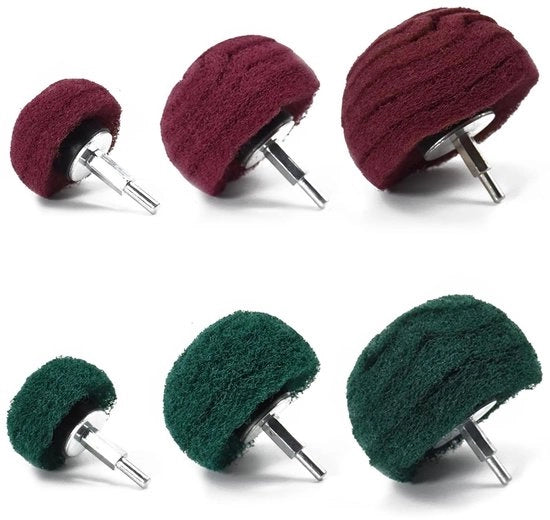 Kit di abrasivi per polire con 6 dischi abrasivi multifunzione in verde e rosso, per spugne non tessili, con manico da 1/4 pollice, per manifold, alluminio, rame, acciaio inossidabile e cromato.