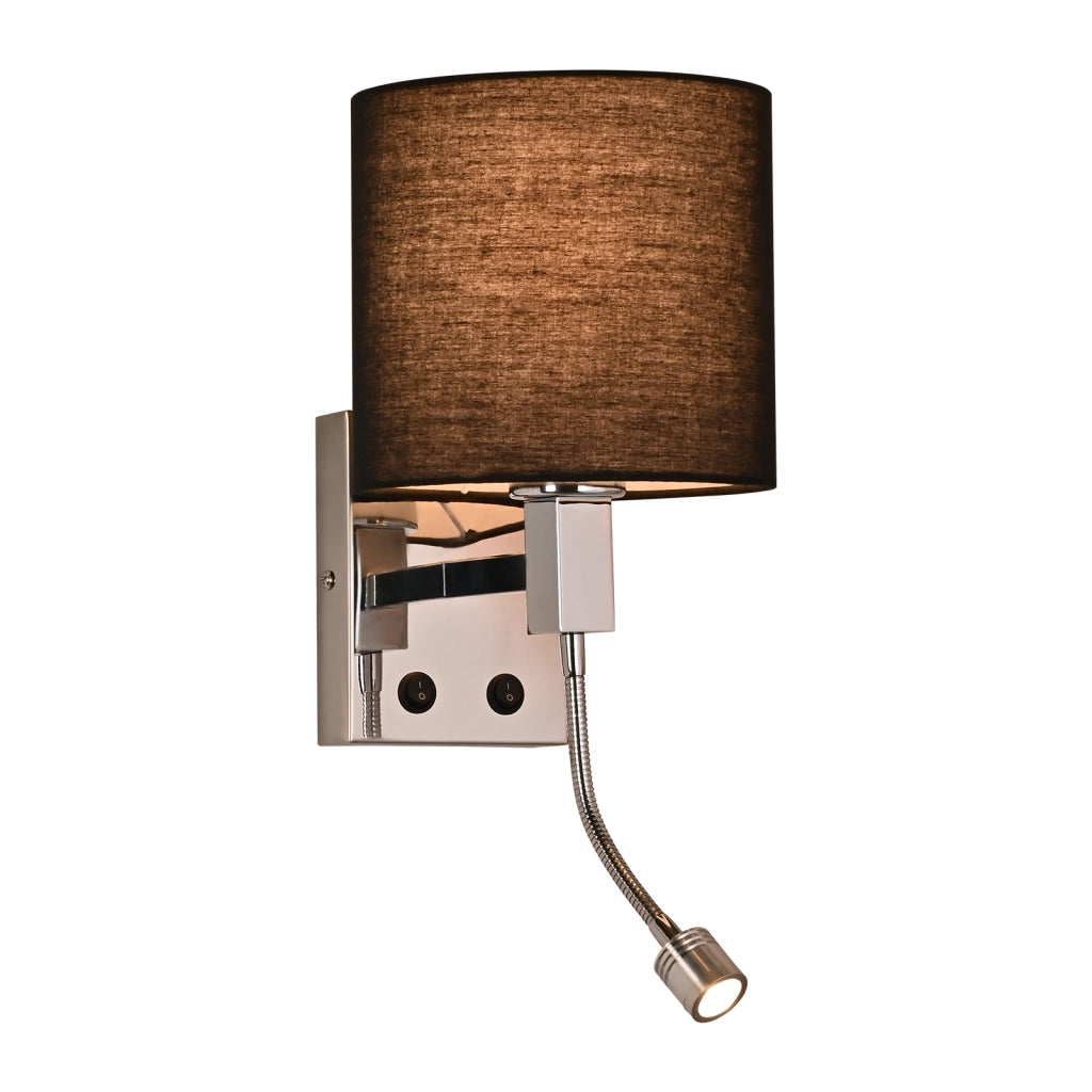 ZMH Lampada da Parete Nera Orientabile con Paralume in Tessuto Rotondo E27 per Camera da Letto Corridoio
