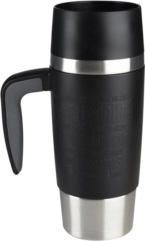 Tazza Isolante con Manico - Divertimento da Qualsiasi Posto - 360 ml - Chiusura Rapida - Tazza da Viaggio - Nero