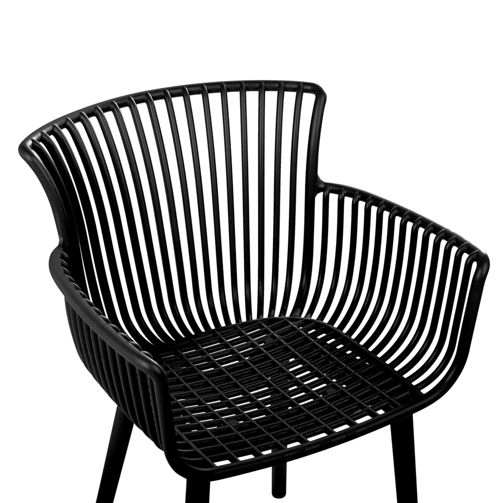 Set di 4 sedie da pranzo in plastica nera per interni ed esterni da giardino con braccioli in stile minimalista