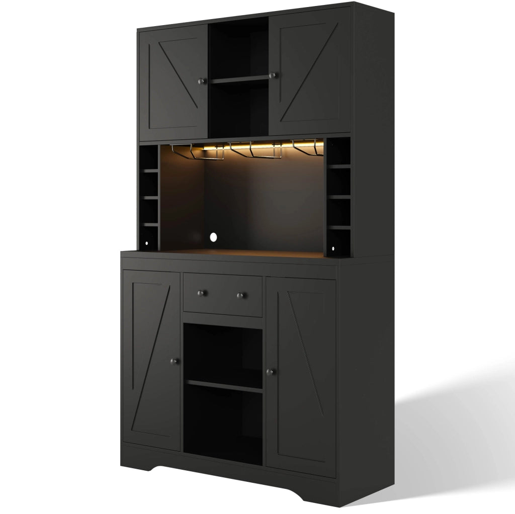 Credenza buffet 105x40x180 cm con LED a colori controllabile da app; ripiani regolabili; MDF nero