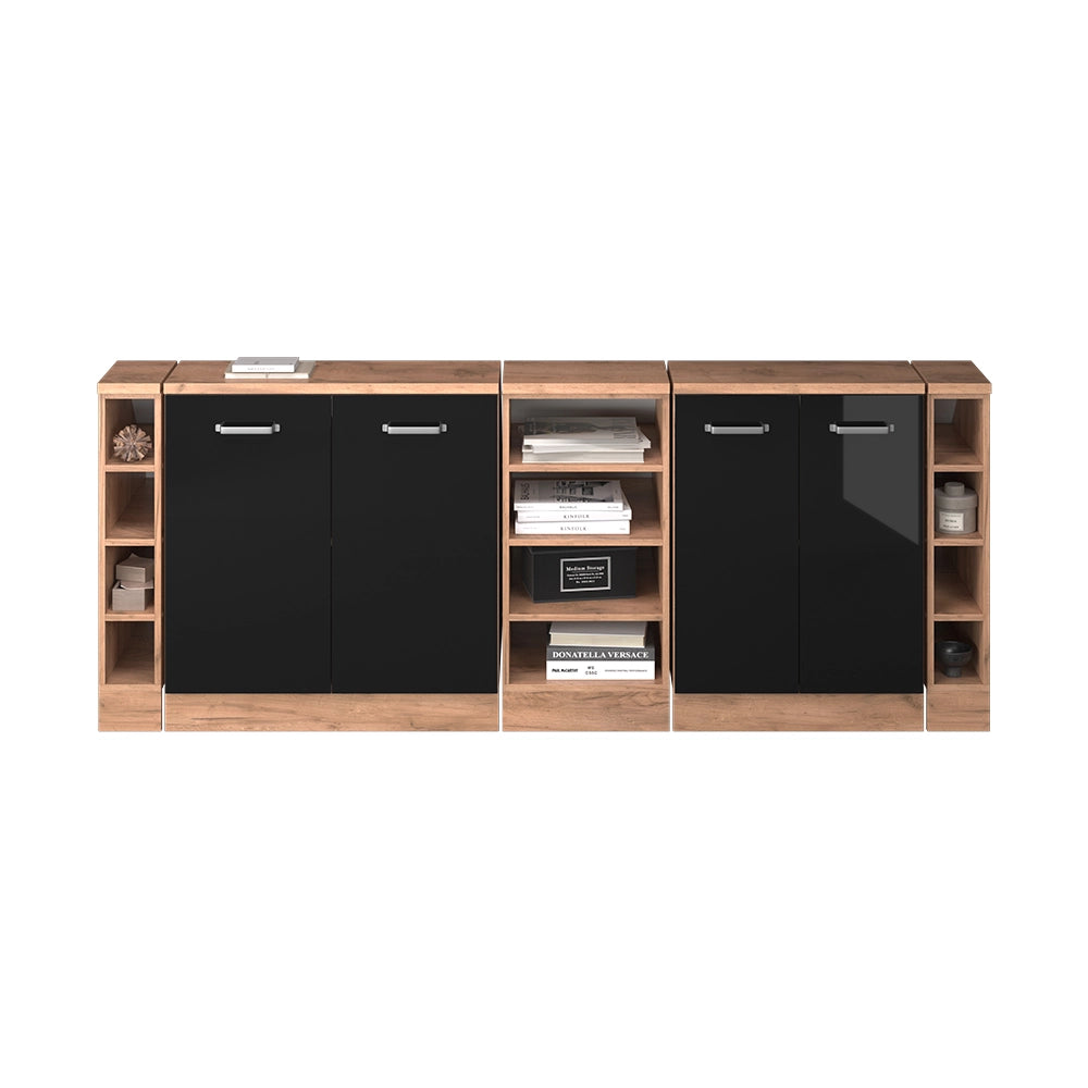 Mobile cucina sottotetto R-Line Nero lucido/Rovere dorato 210 cm Set di 5 carcasse armadio profondità 60 cm Vicco