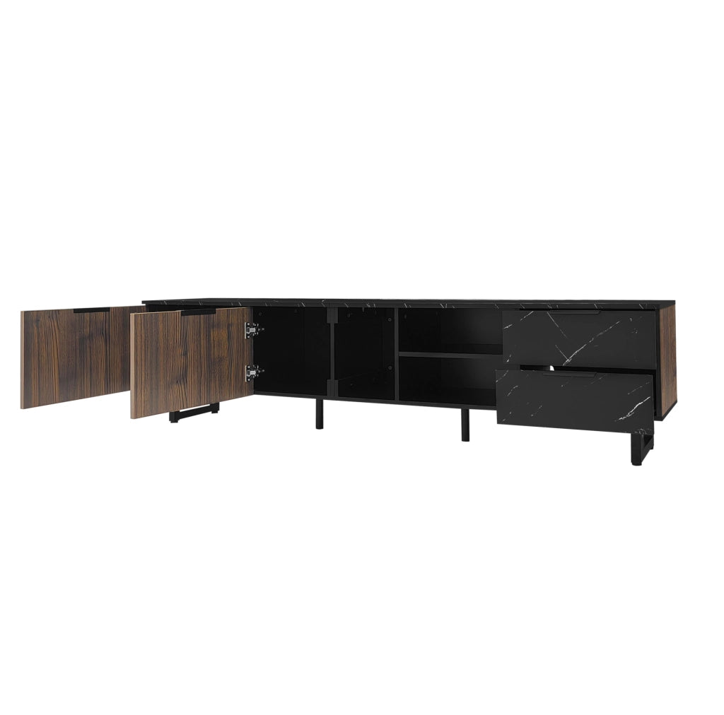 Mobile TV 200x38x50 cm; 2 ante e 2 cassetti con LED multicolore; MDF nero e legno