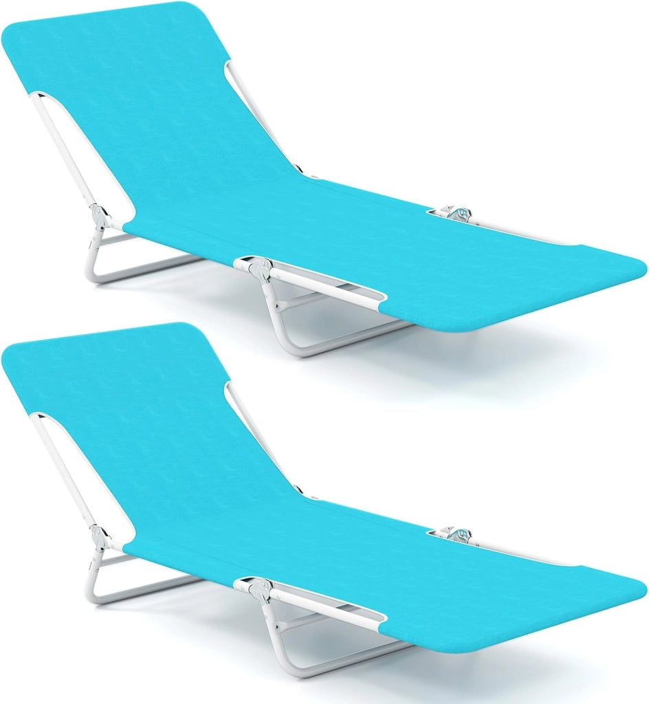 Set di 2 Lettini da Spiaggia Pieghevoli e Leggeri, Struttura Resistente Portata Massima 150 kg, Ideali per Spiaggia, Giardino e Cortile, 186 x 55 x 30 cm