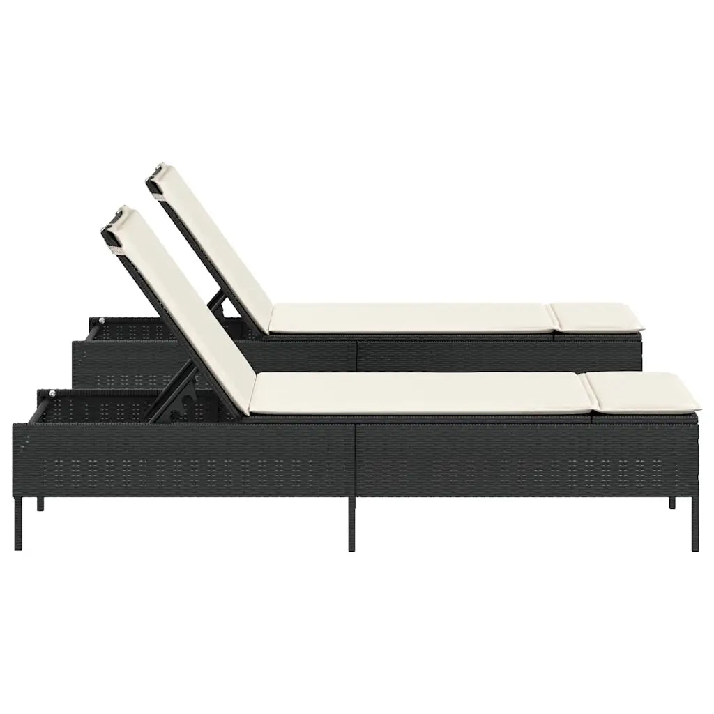 Lettini PrendiLettino sole | Sdraio da giardino | Lettino da sole con Cuscini 2 pz Neri in Polyrattan