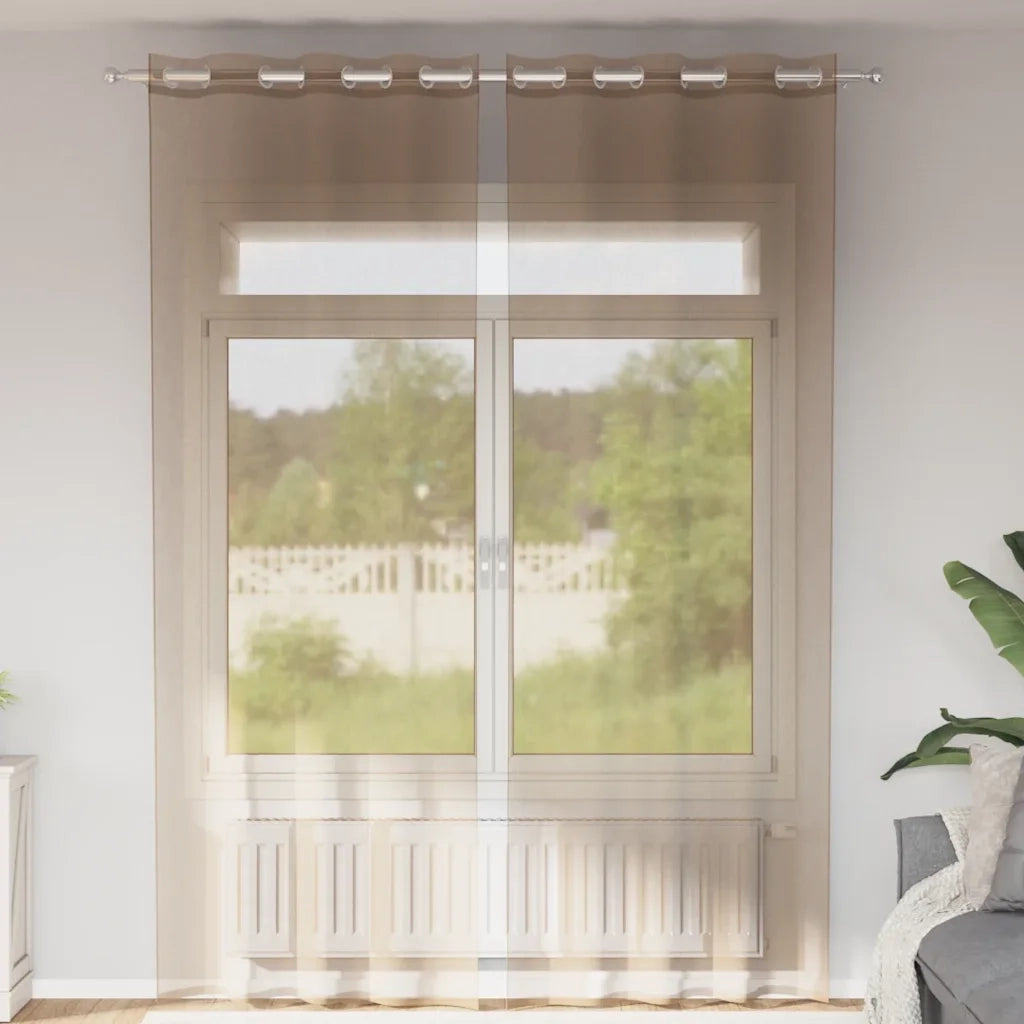 Tende in Voile con Occhielli 2 pz Marrone Chiaro 4102129