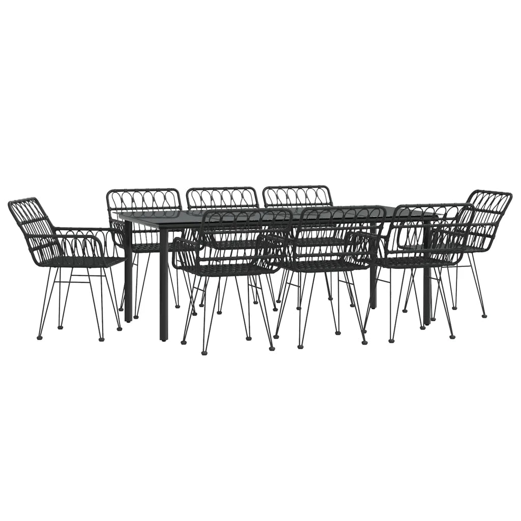 Set da Pranzo da Giardino 9 pz Nero in Polyrattan cod mxl 35577