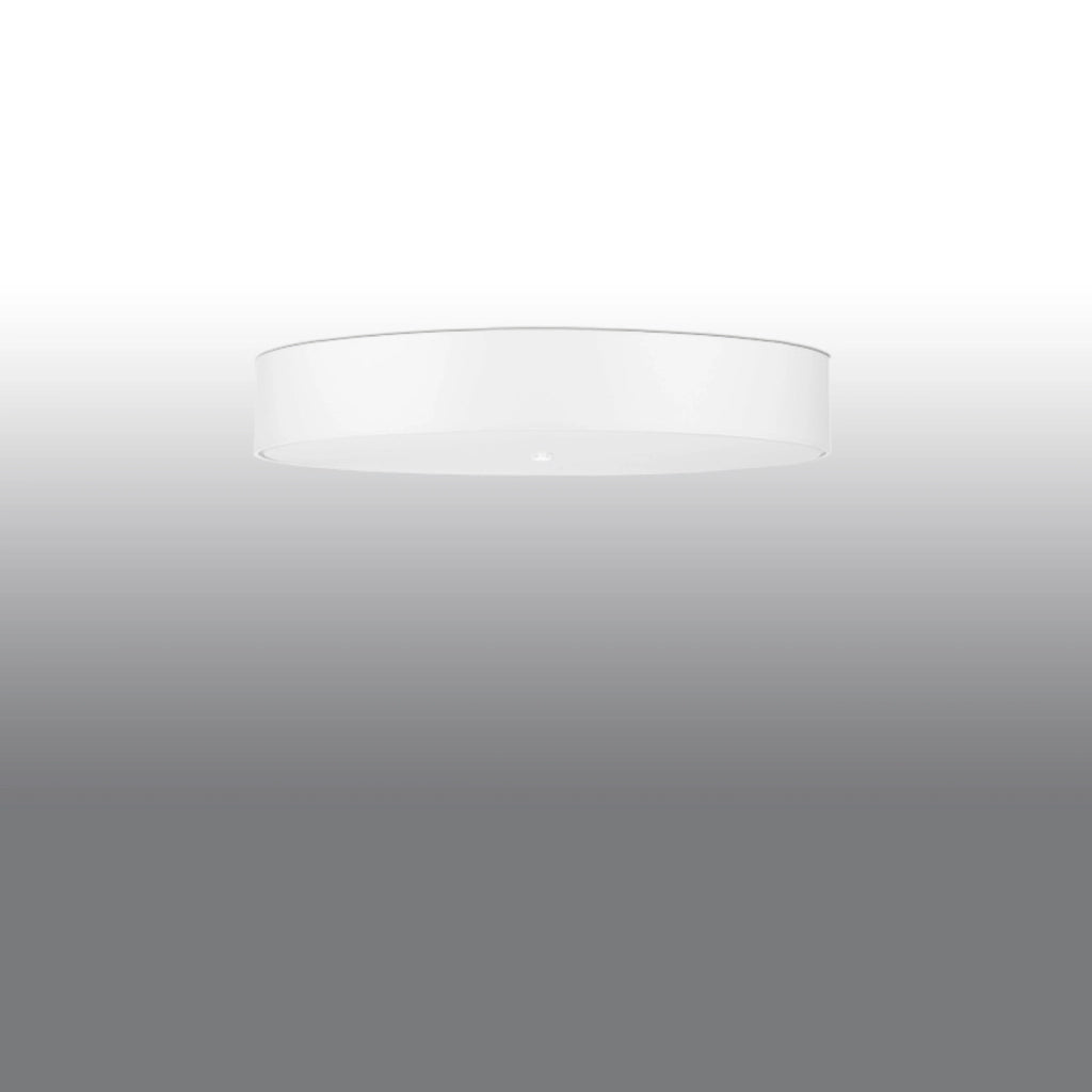 Lampadario da soffitto rotondo a 6 luci serie SKALA in tessuto bianco, vetro e acciaio, 80 cm