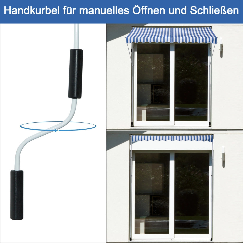 Tendone da balcone con manovella regolabile ¨C zephmum ¨C blu e bianco 150 cm
