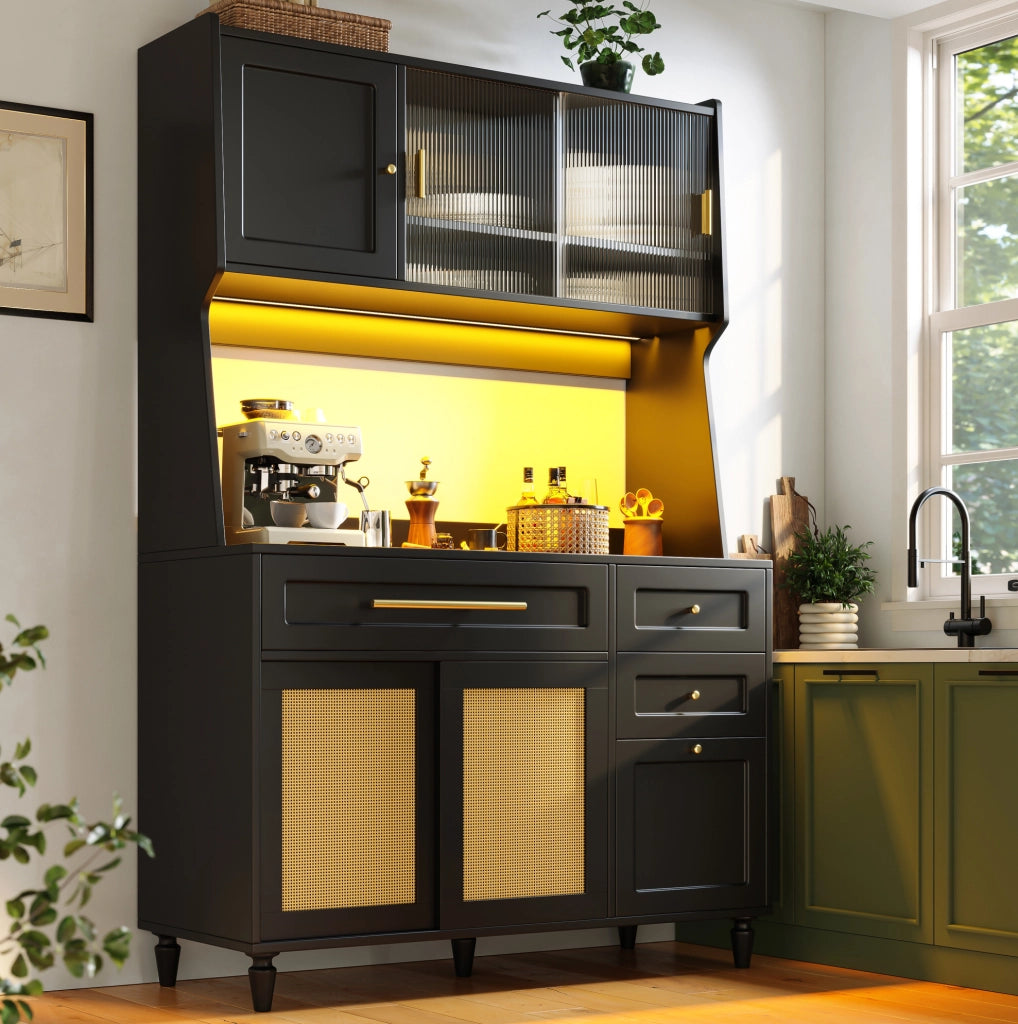 Mobile LED-illuminato Buffet in MDF con ripiani regolabili, 120x45x195,5 cm, nero