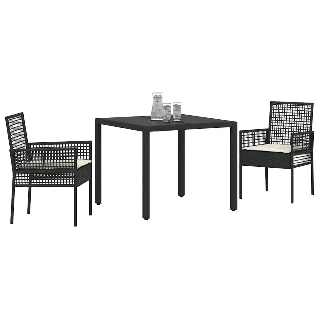 Set da Pranzo per Giardino 3 pcs Nero polyrattan 3334855