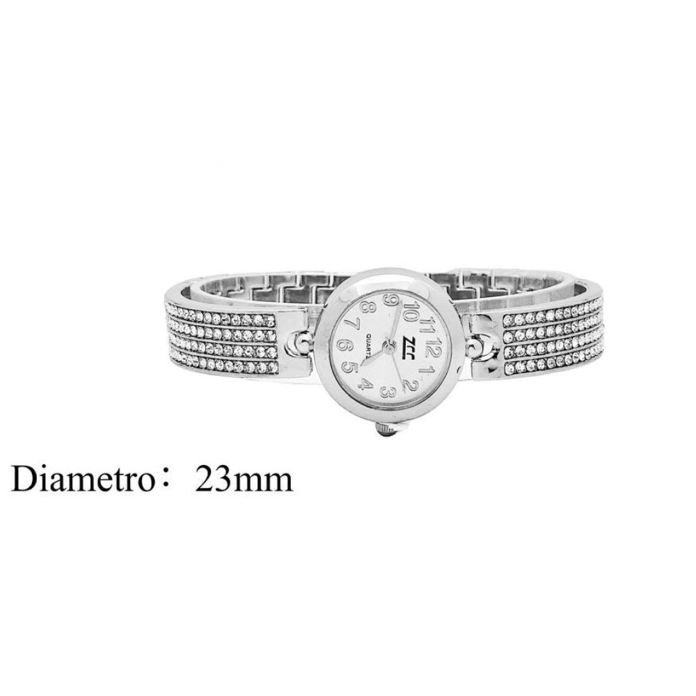 Trade Shop - Orologio Da Polso Donna Elegante Argento Con Cristalli Quadrante Bianco 23 Mm -
