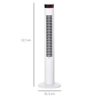 Ventilatore a Colonna con 3 Velocità e 4 Modalità, Timer di 12h, Pannello LED e Telecomando, Bianco