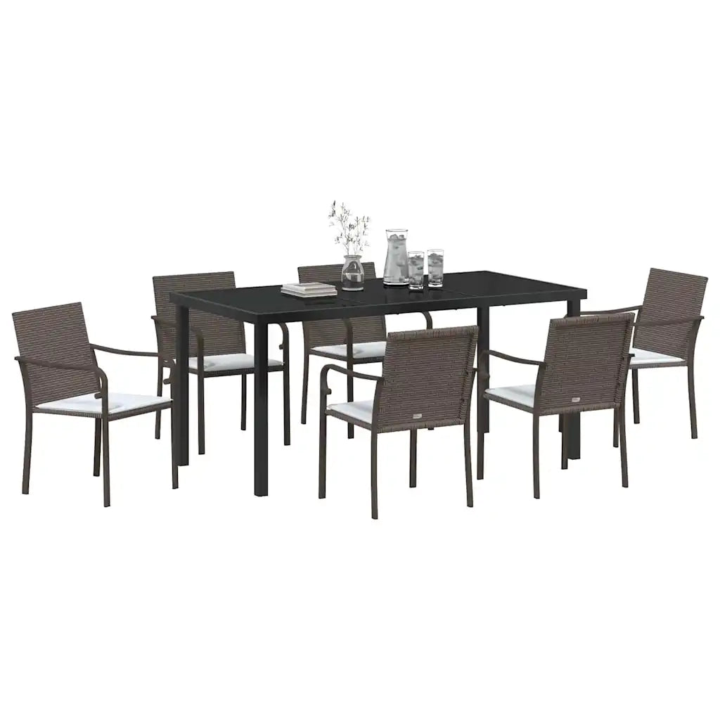 Set da Pranzo per Giardino 7 pcs Marrone e Nero Rattan in PE 3379048