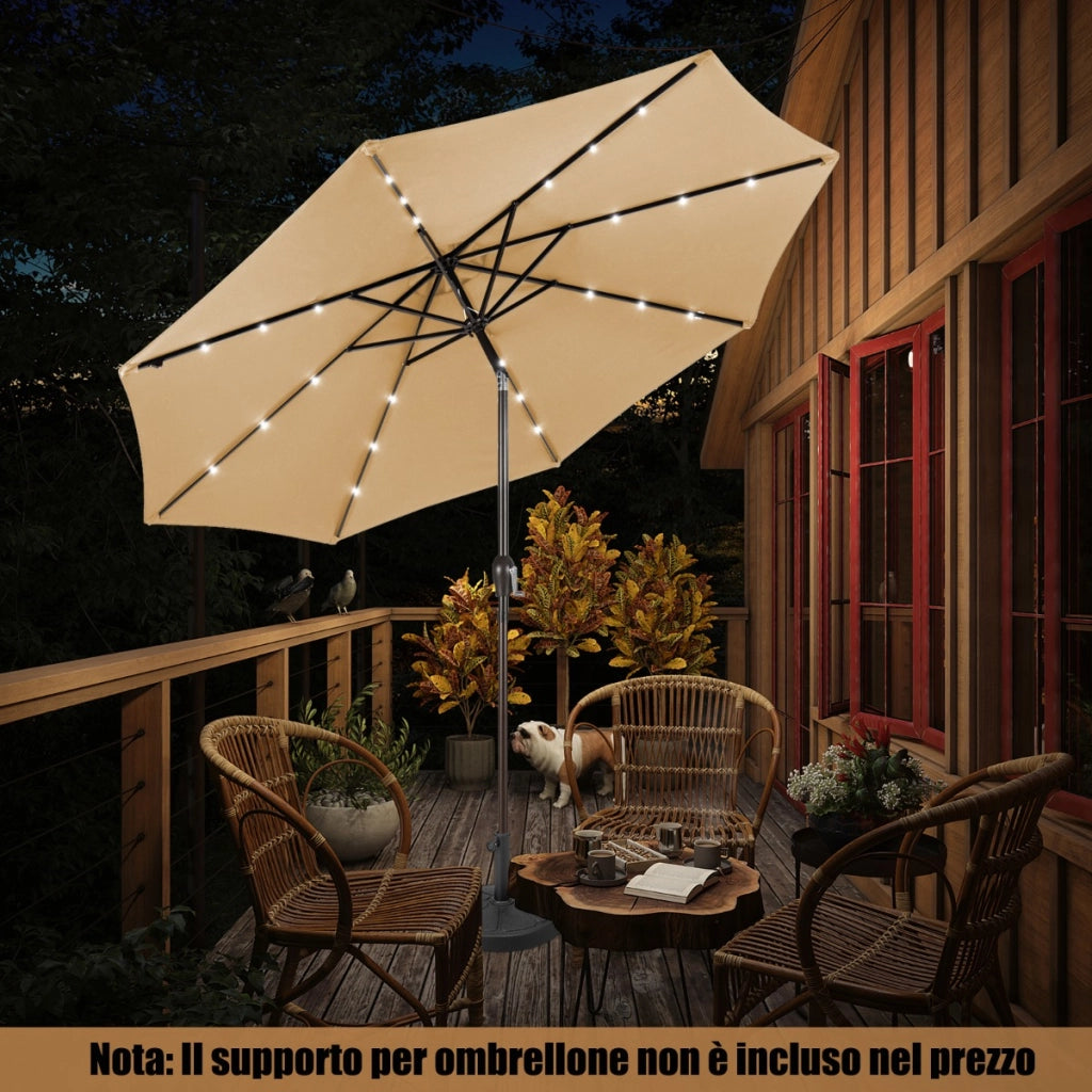 Ombrellone con luci LED da giardino in ferro ?300cm Parasole da esterno spaggia Beige