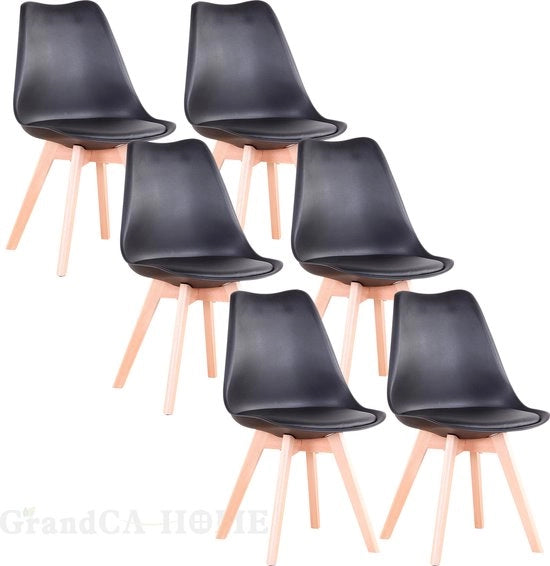 Set di 6 Sedie - Sedia da Cucina - Sedie da Cucina - Gambe in Legno - 6 Sedie - Nero