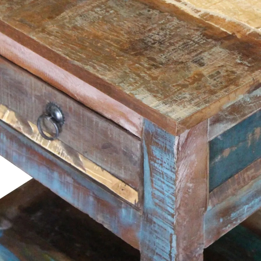 Tavolino con 1 Cassetto Legno Massello di Recupero 43x33x51 cm cod mxl 9472