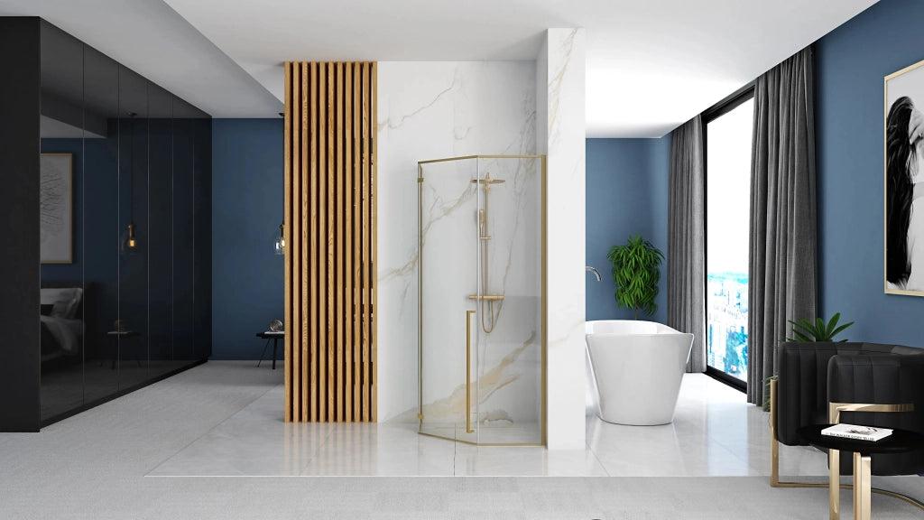 Cabina Doccia Diamond 90x90 Brush Gold con piatto doccia Diamond black