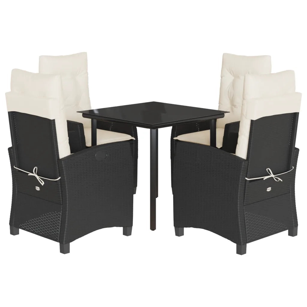 Set da Pranzo da Giardino 5 pz Nero con Cuscini in Polyrattan