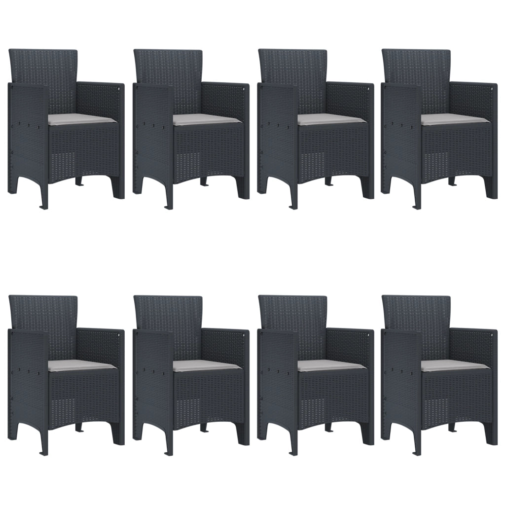 Set da Pranzo per Giardino 9 Pezzi con Cuscini Anthracite in Rattan Sintetico