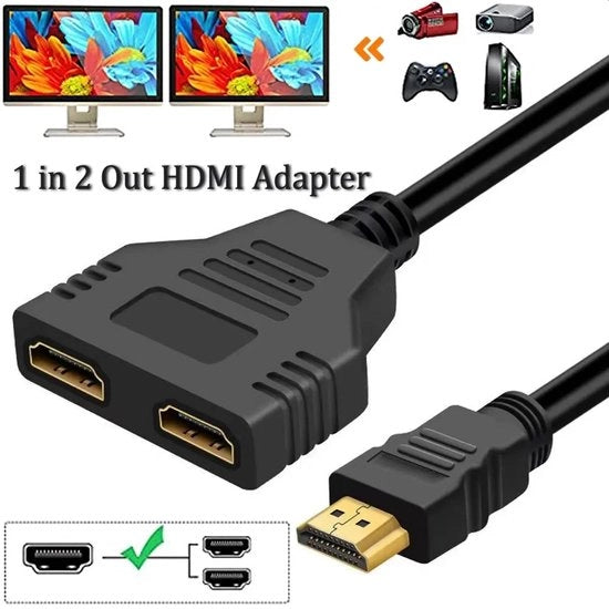 Adattatore HDMI 1 maschile a 2 femminili 4K 3D Y-splitter - Adattatore HDMI 1 in 2 uscita per due monitor - Splitter HDMI 2 porte - Adattatore HDMI per laptop e TV-monitor 1080P LED