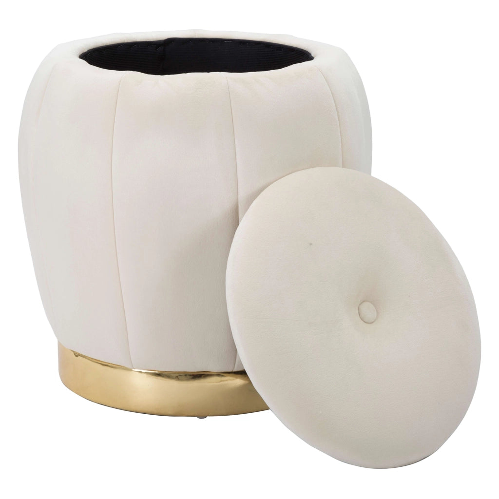 Trevel, Pouf Contenitore Forma Rotondo, 43x43x43h cm Bianco Crema