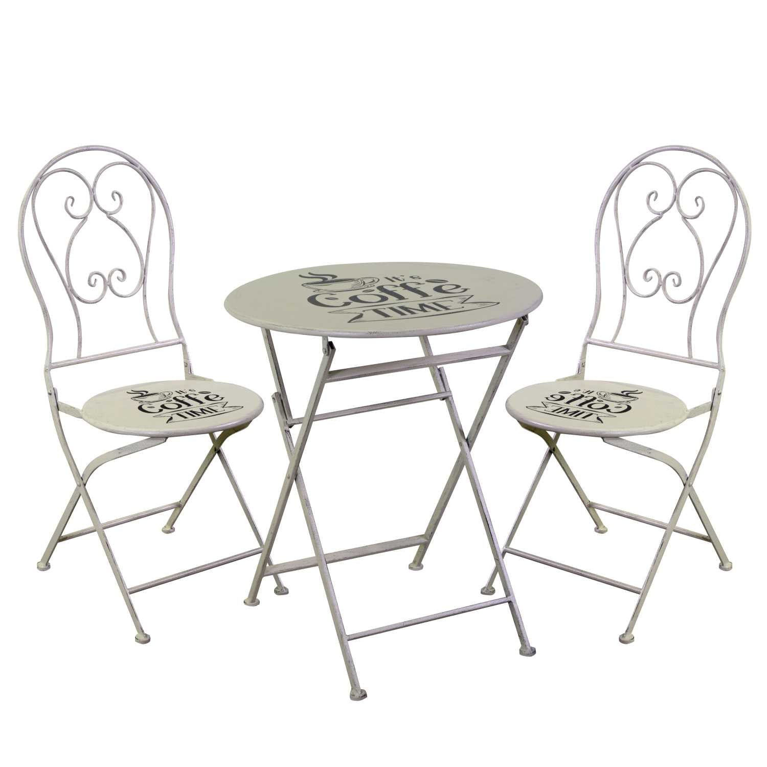 Set Tavolino e 2 Sedie Ø60xh70,5 cm in Metallo Bianco