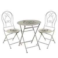 Set Tavolino e 2 Sedie Ø60xh70,5 cm in Metallo Bianco