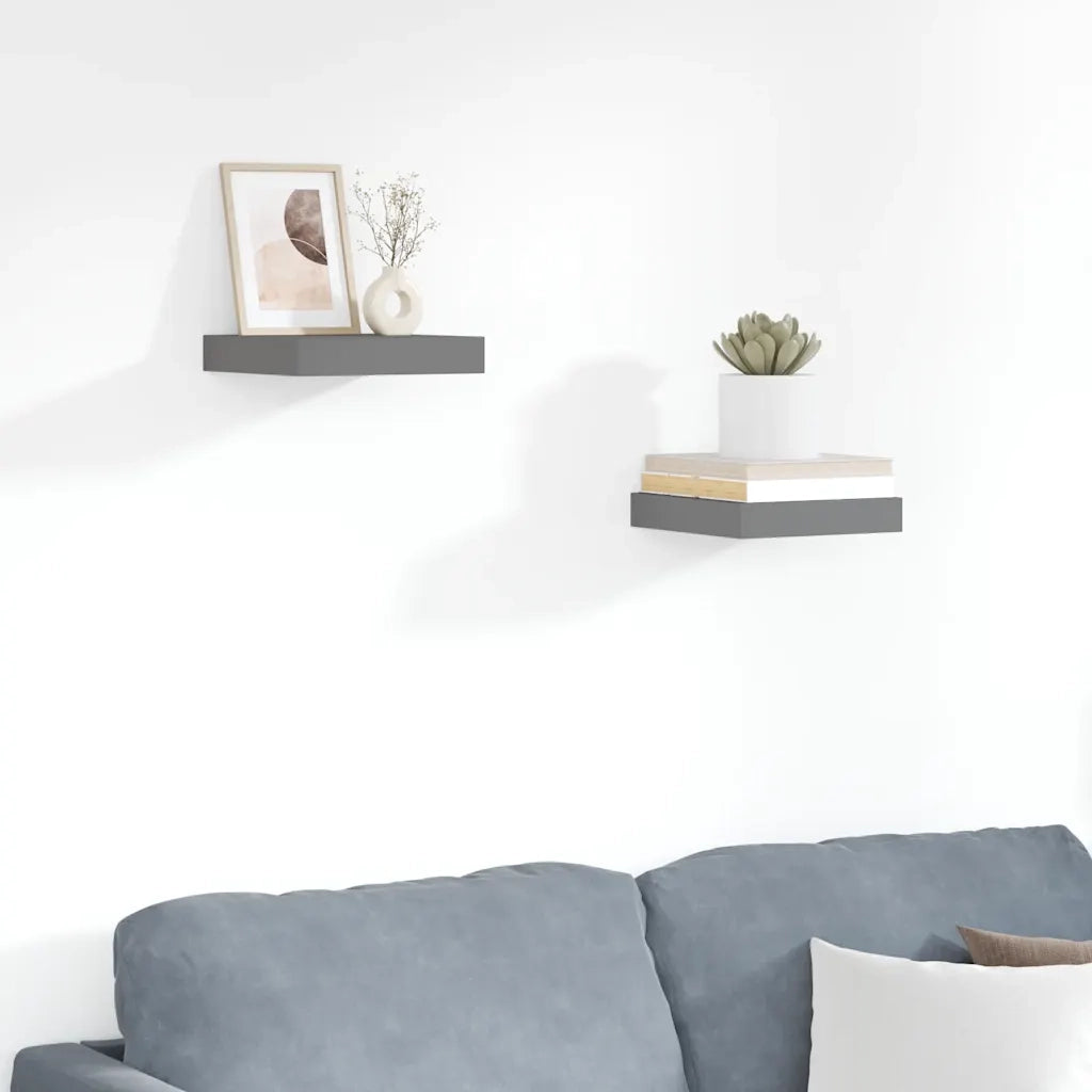 Scaffali a Parete 2 pz Grigio Lucido 23x23,5x3,8 cm in MDF 323782