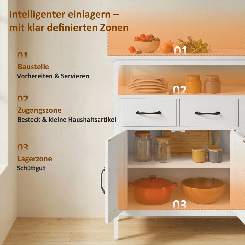 Cassa panchina con ripiani regolabili e 3 cassetti ¨C zephmum ¨C 95 cm bianco