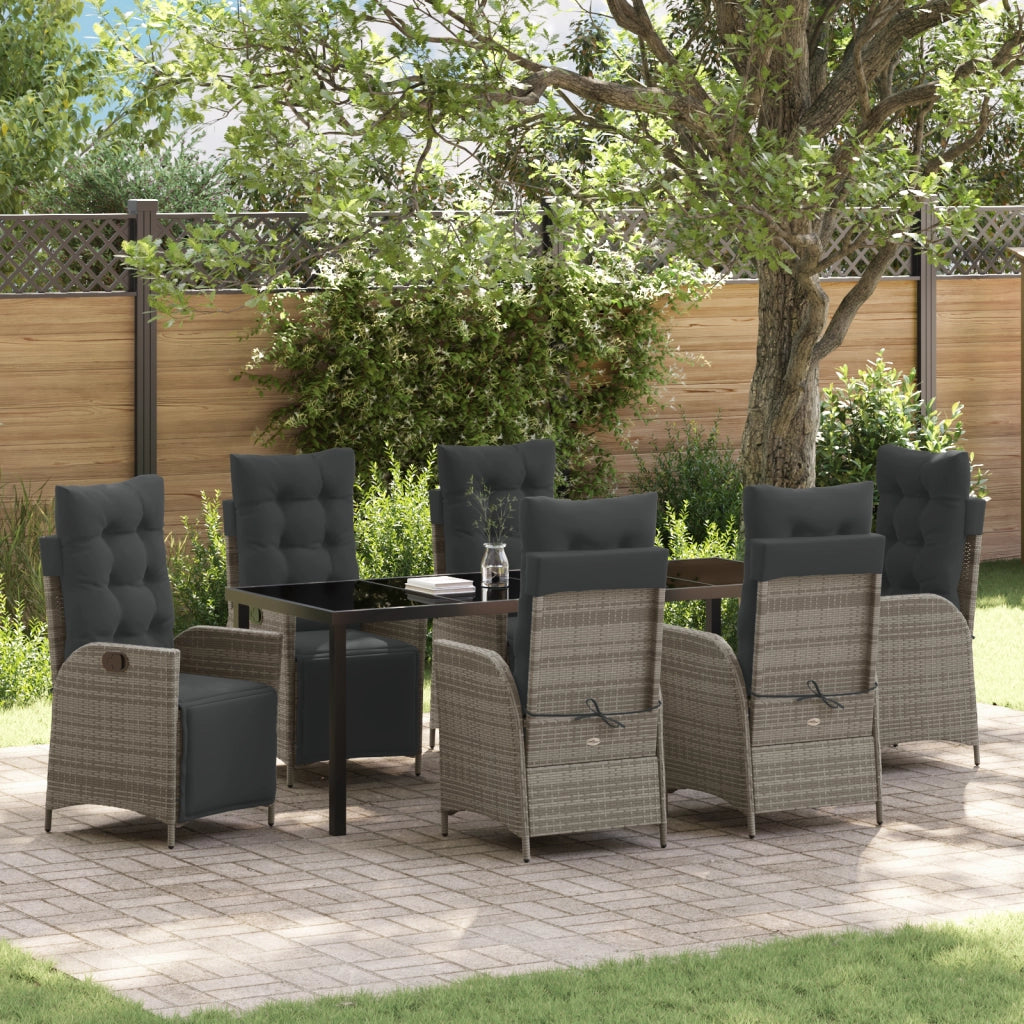Set da pranzo da giardino in 7 pezzi grigio in polyrattan