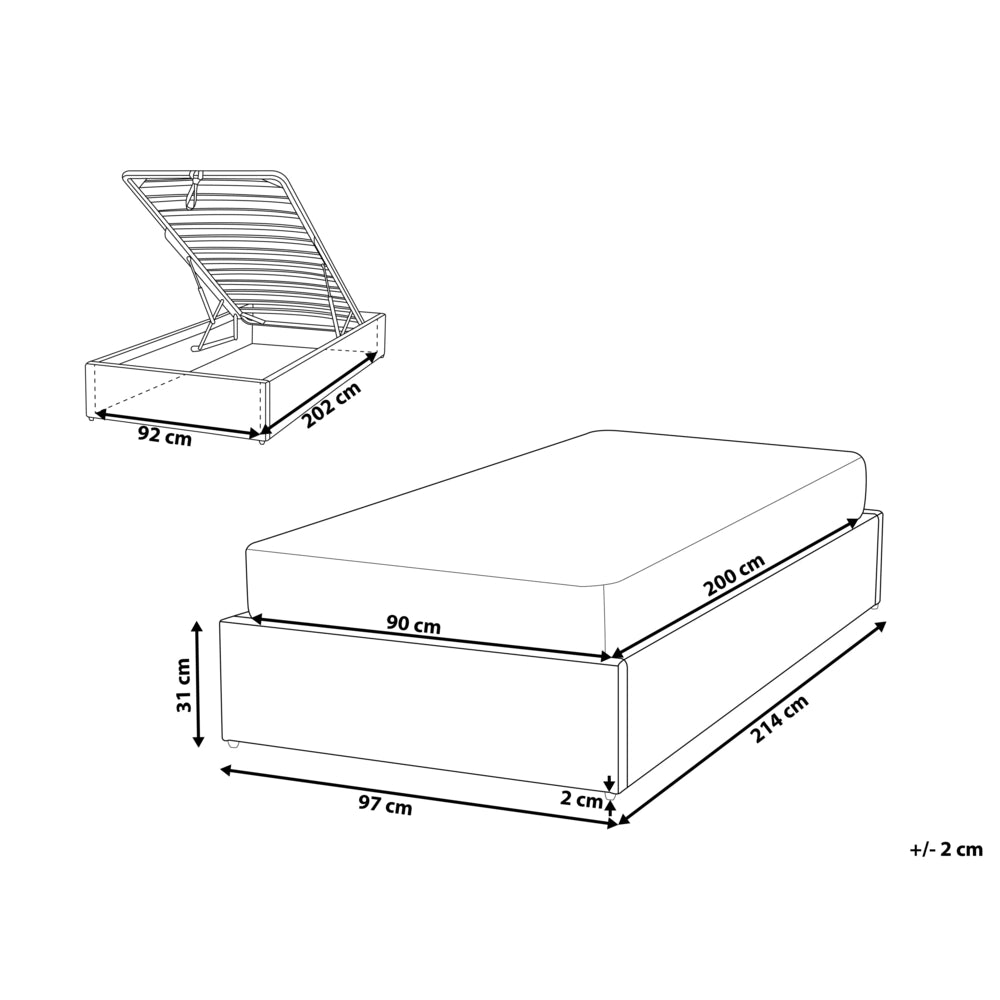 Letto singolo con contenitore in tessuto bouclè tortora 90 x 200 cm portaoggetti stile moderno