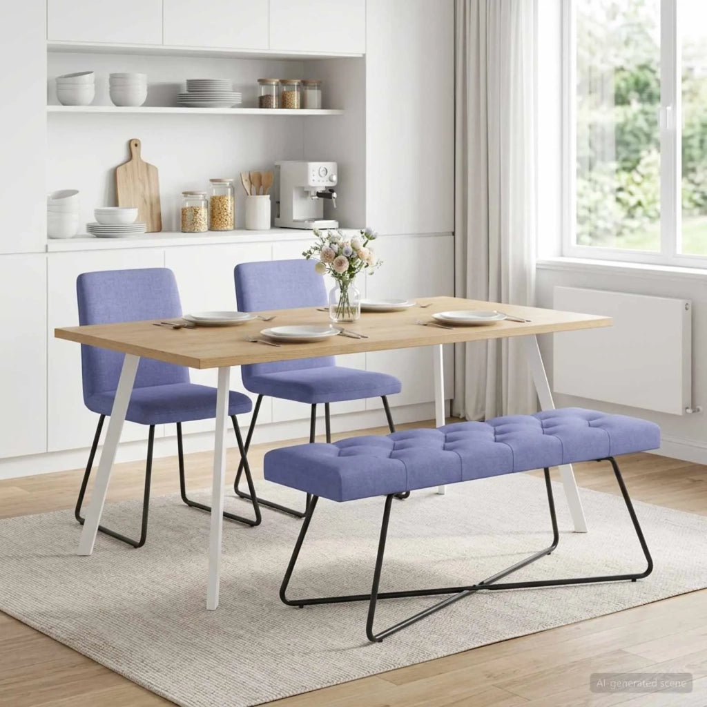Panchina con bottoni imbottiti Blu jeans 110 x 40 x 46 cm 42038384