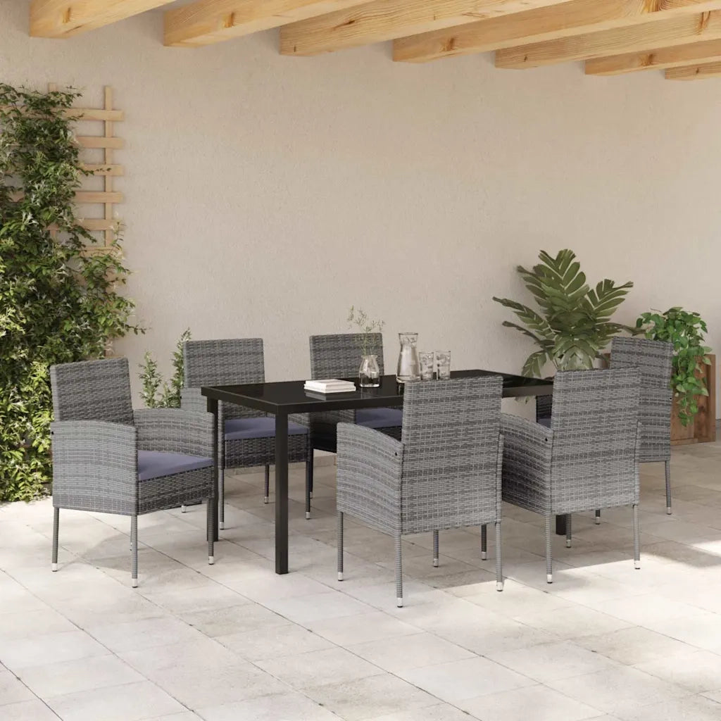 Set da Pranzo per Giardino con cuscino 7 pcs Grigio polyrattan 3380061