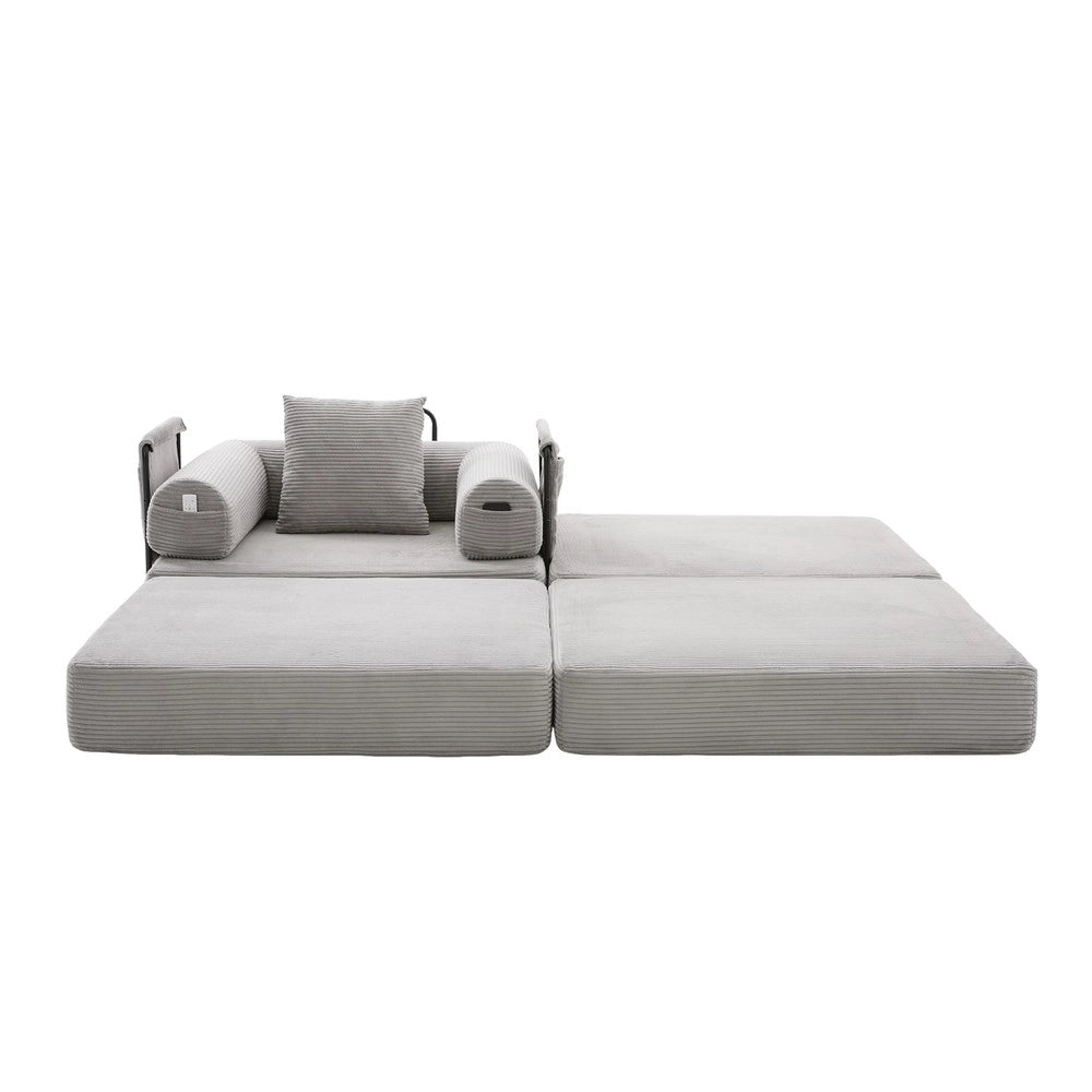 Poltrona Relax con Poggiapiedi e Cuscino ¨C Xylo ¨C Tessuto a Coste, Struttura in Metallo